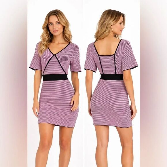Versace Dresses & Skirts - Versace Black and Pink Striped  Dress, Size46(L)